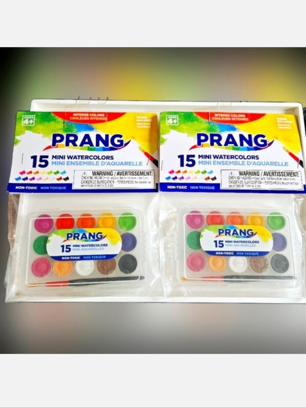 NWT 》2×《 PRANG 15 MINI WATERCOLOR PALETTES w/MINI PAINT BRUSH!